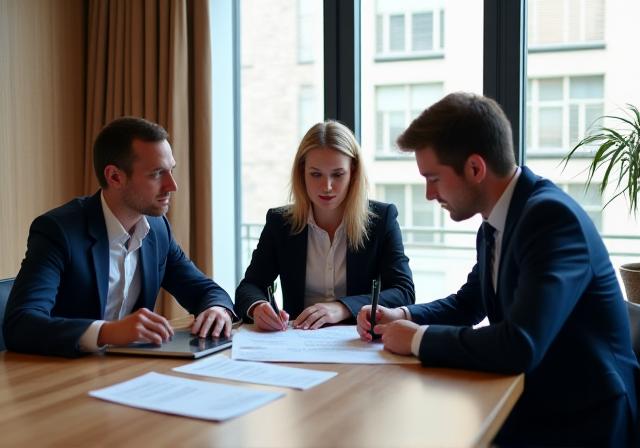Founders discussing legal documents in a modern London startup office